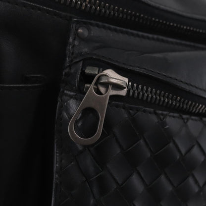Bottega Veneta Utility Waist Leather with Intrecciato, Black, Leather, Shoulder Bag
