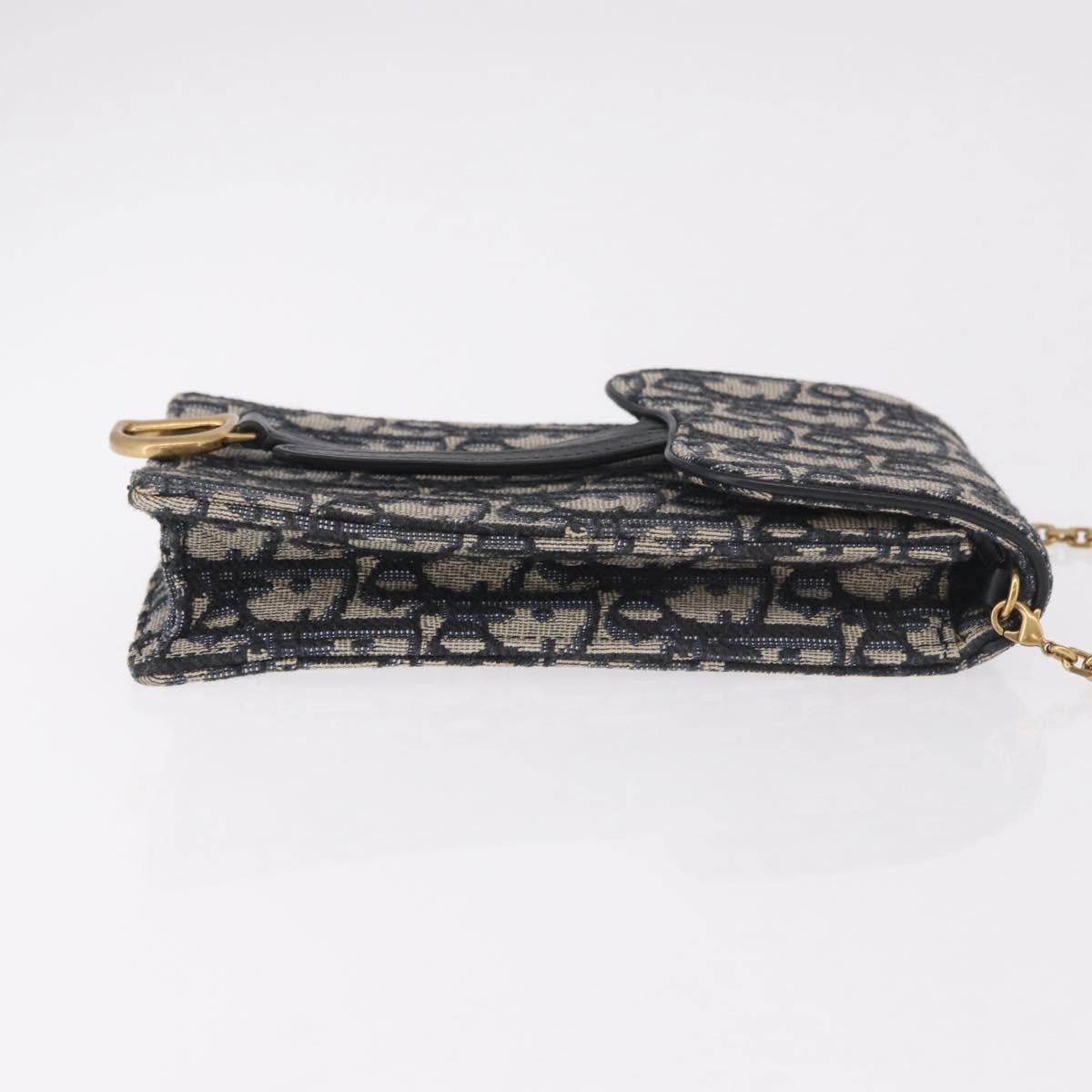 Christian Dior Vertical Saddle Chain Oblique Canvas, Navy, Canvas, Clutch