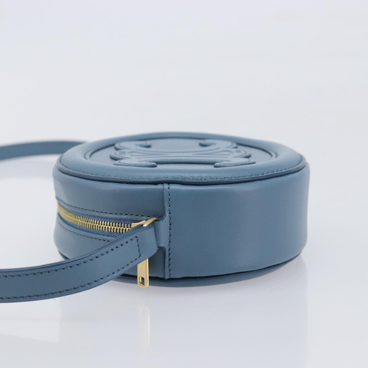 Celine Triomphe Oval Leather, Blue, Leather, Crossbody Bag