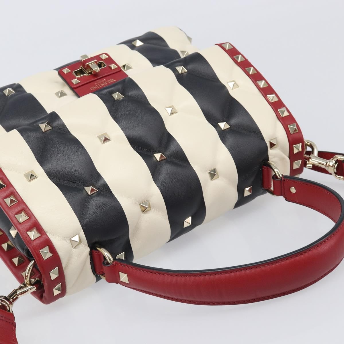 Valentino Garavani Candystud Top Handle Leather, Red, Leather, Handbag