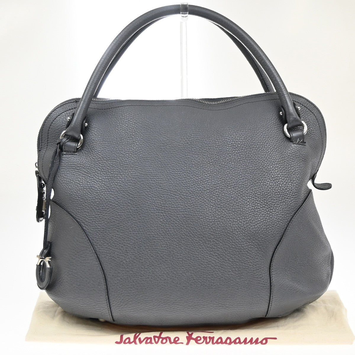 Salvatore Ferragamo Bonaria Satchel Leather, Gray, Leather, Handbag