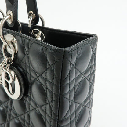 Christian Dior Lady Dior Cannage Quilt Lambskin, Black, Leather, Handbag
