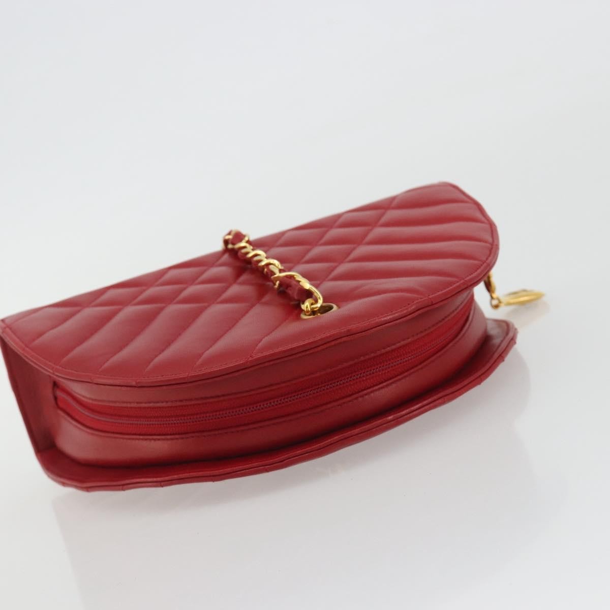 Chanel Vintage Chain Evening Mixed Quilt Lambskin, Red, Leather, Clutch