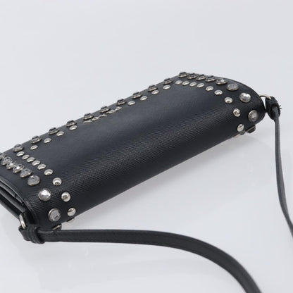 Prada Flap Studded Saffiano Leather, Black, Leather, Crossbody Bag