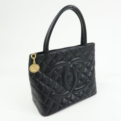 Chanel Medallion Quilted Caviar, Black, Leather, Tote Bag