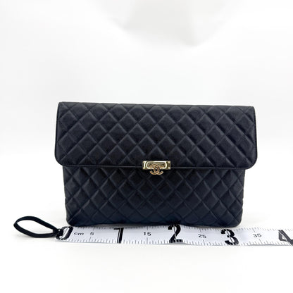 Chanel Golden Class O Case Clutch Quilted Caviar, Black, Leather, Clutch