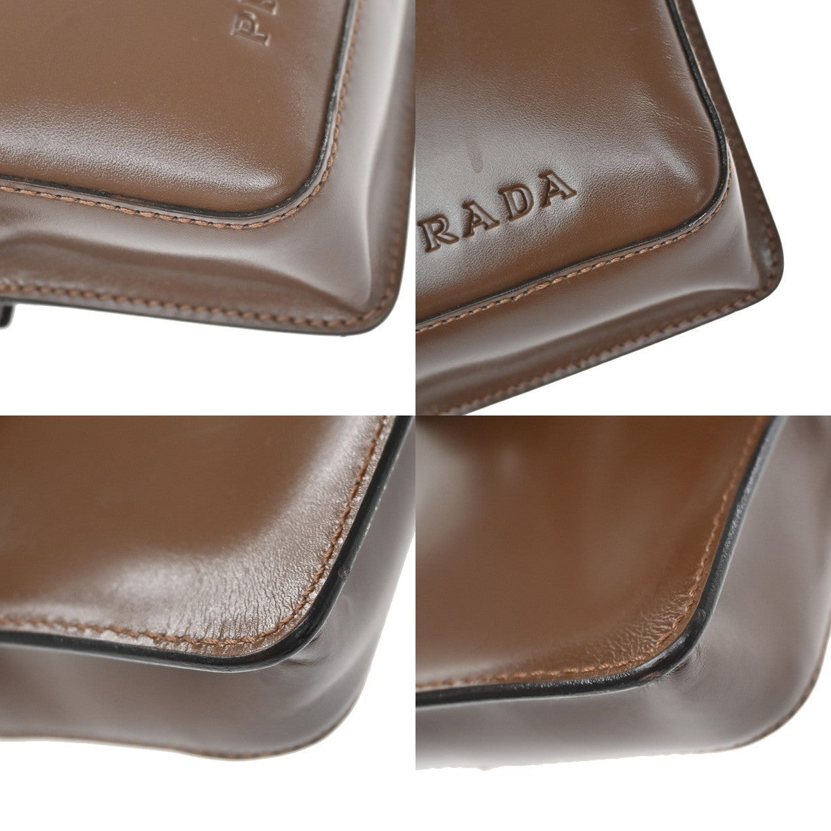 Prada Logo Pouch Leather, Brown, Leather, Clutch