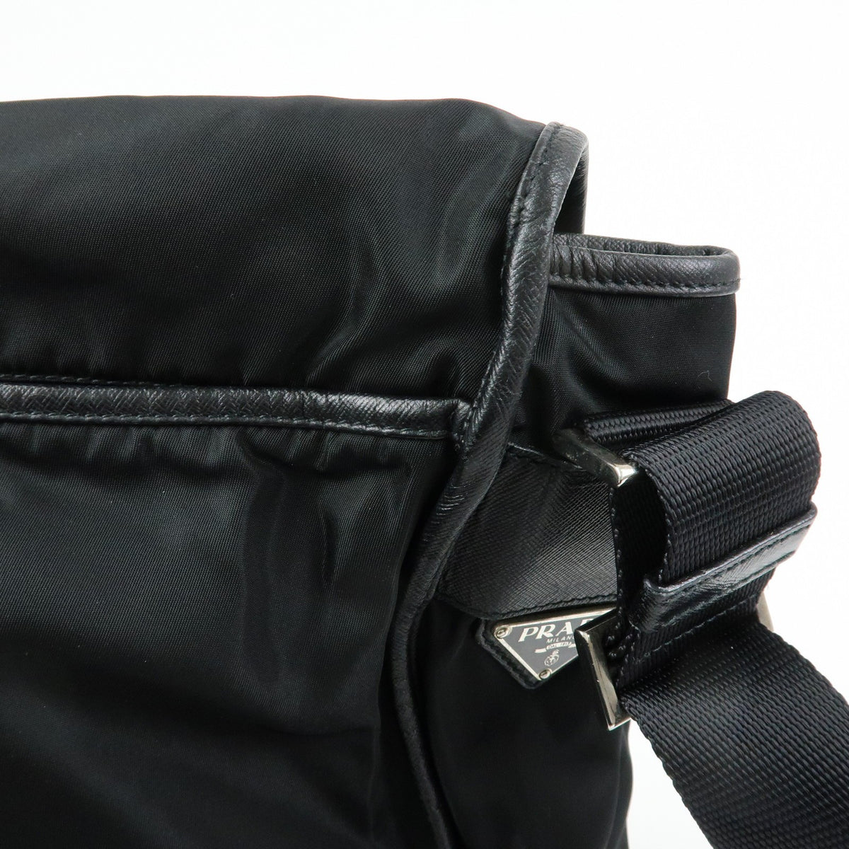 Prada Buckle Messenger Tessuto, Black, Nylon, Handbag