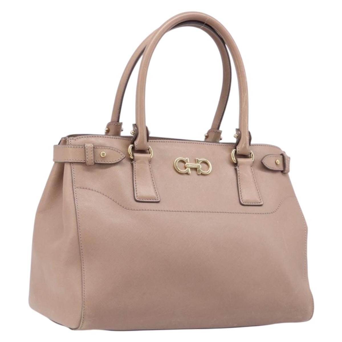 Salvatore Ferragamo Batik Leather, Beige, Leather, Tote Bag