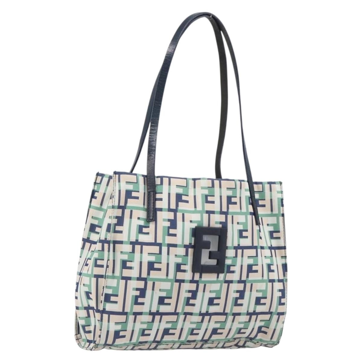 Fendi Logo Zucca Nylon, Green, Nylon, Tote Bag