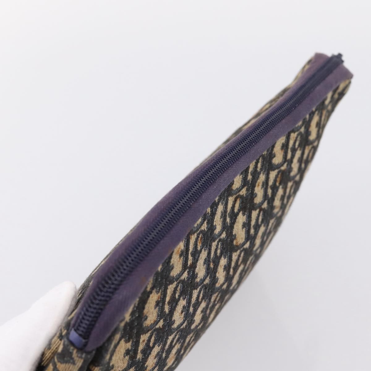 Christian Dior Wristlet Clutch Oblique Canvas, Navy, Canvas, Clutch