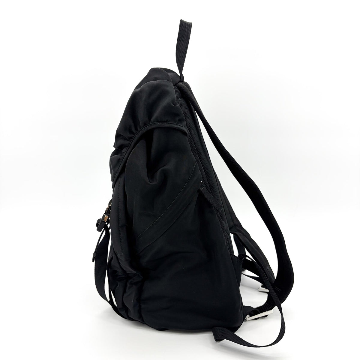 Prada Double Buckle Top Handle Tessuto, Black, Nylon, Backpack