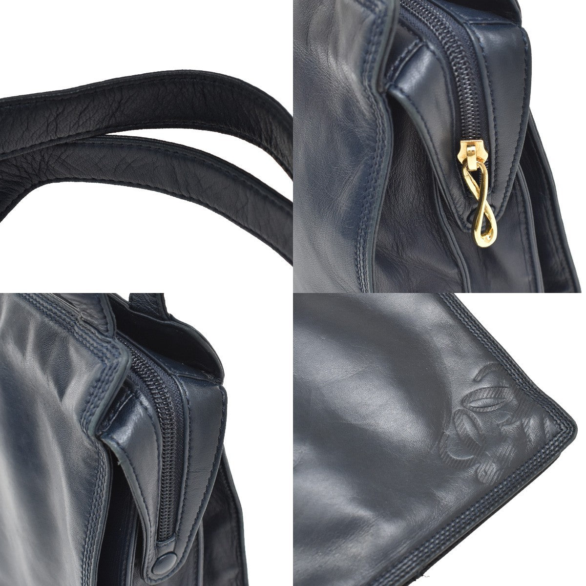 Loewe Vintage Anagram Zip Leather, Navy, Leather, Crossbody Bag