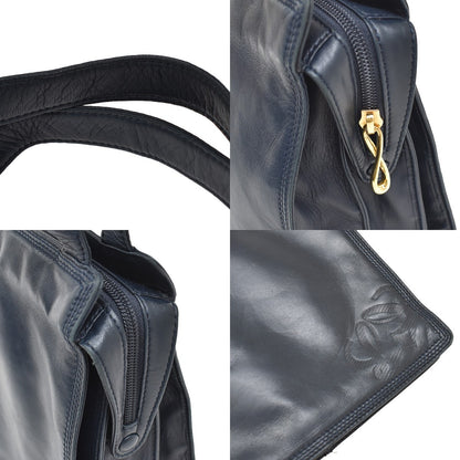 Loewe Vintage Anagram Zip Leather, Navy, Leather, Crossbody Bag