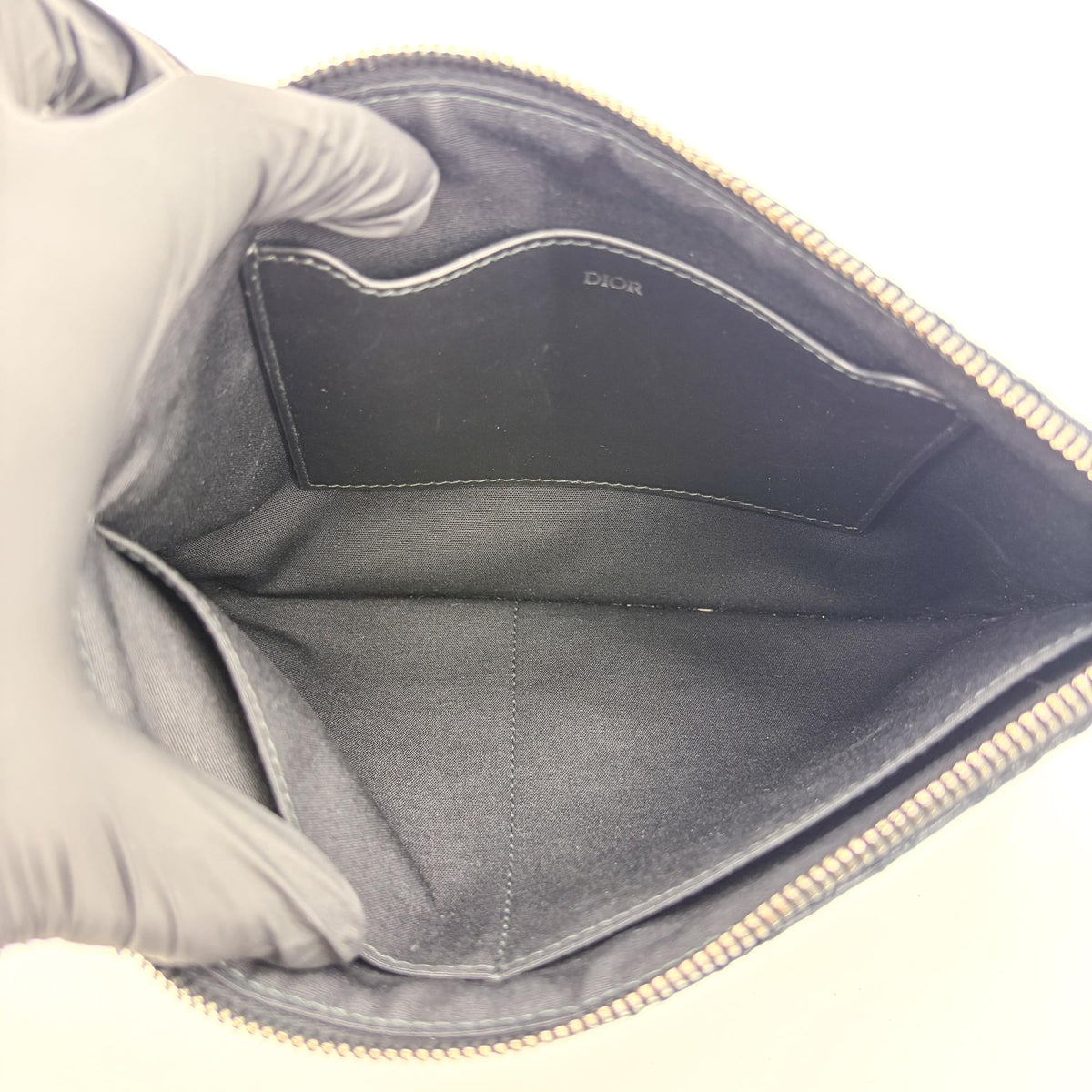Christian Dior A5 Pouch Printed Oblique Denim, Black, Other, Clutch