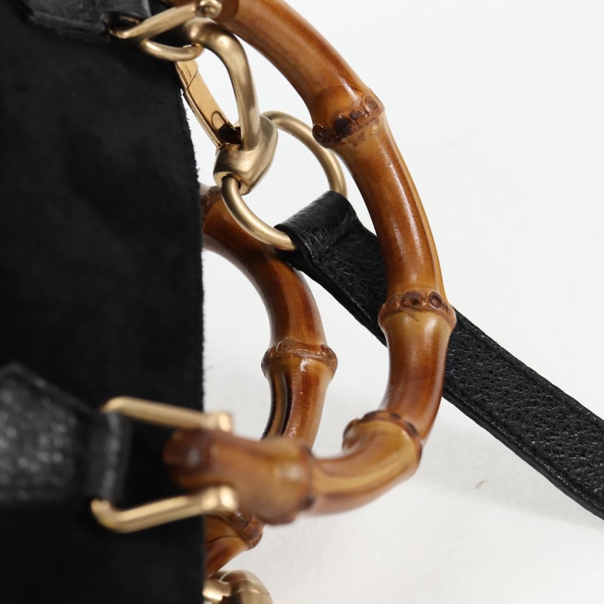 Gucci Vintage Bamboo Front Pocket Suede, Black, Suede, Tote Bag
