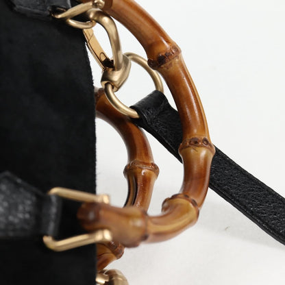Gucci Vintage Bamboo Front Pocket Suede, Black, Suede, Tote Bag