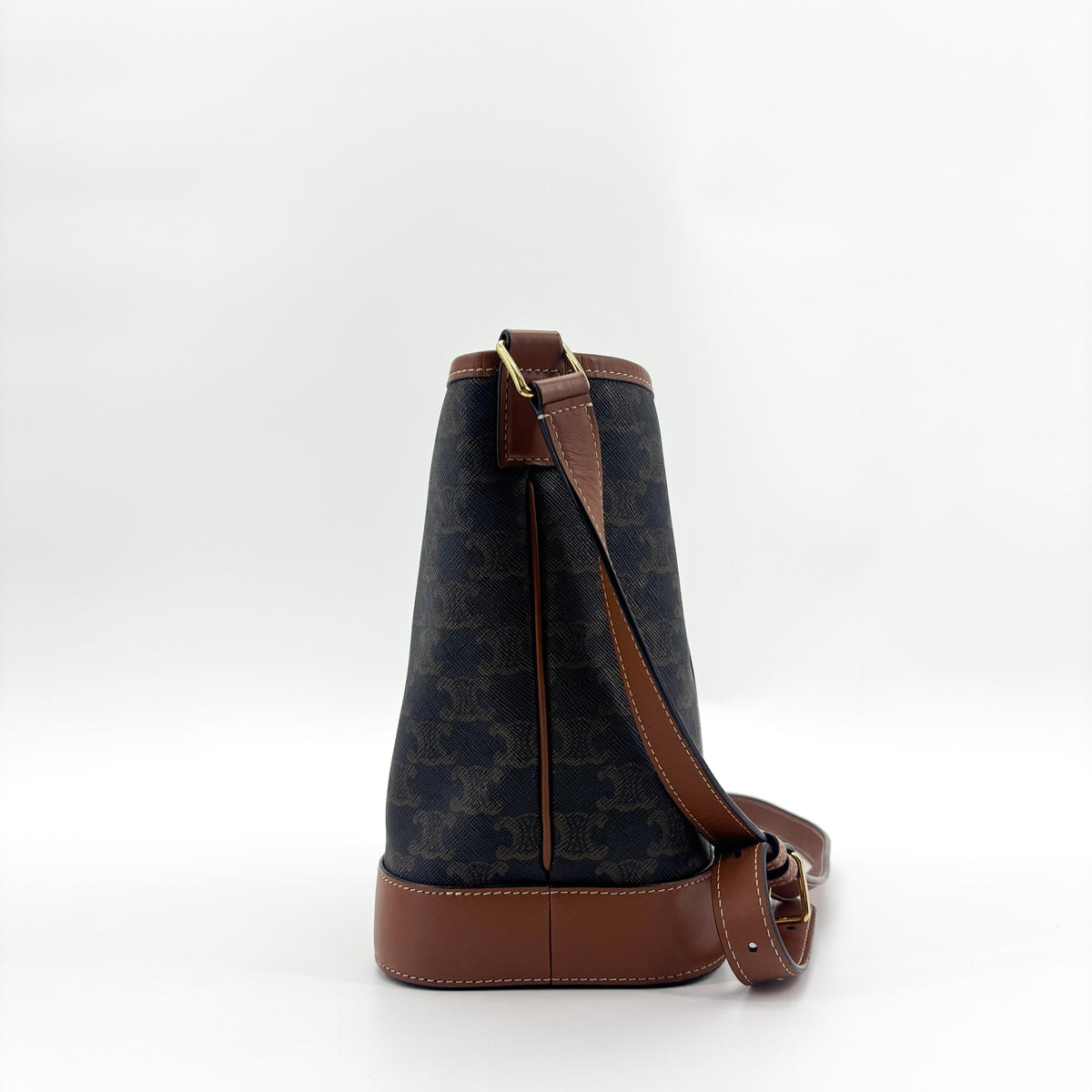 Celine Triomphe Bucket Embossed Suede, Black, Canvas, Handbag