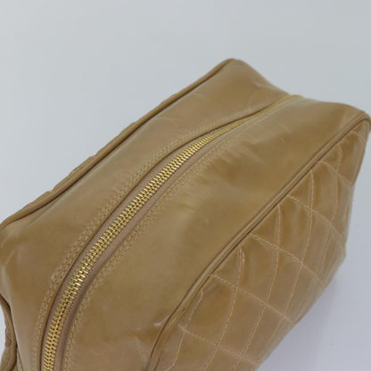 Chanel Square Stitch Toiletry Lambskin, Beige, Leather, Clutch