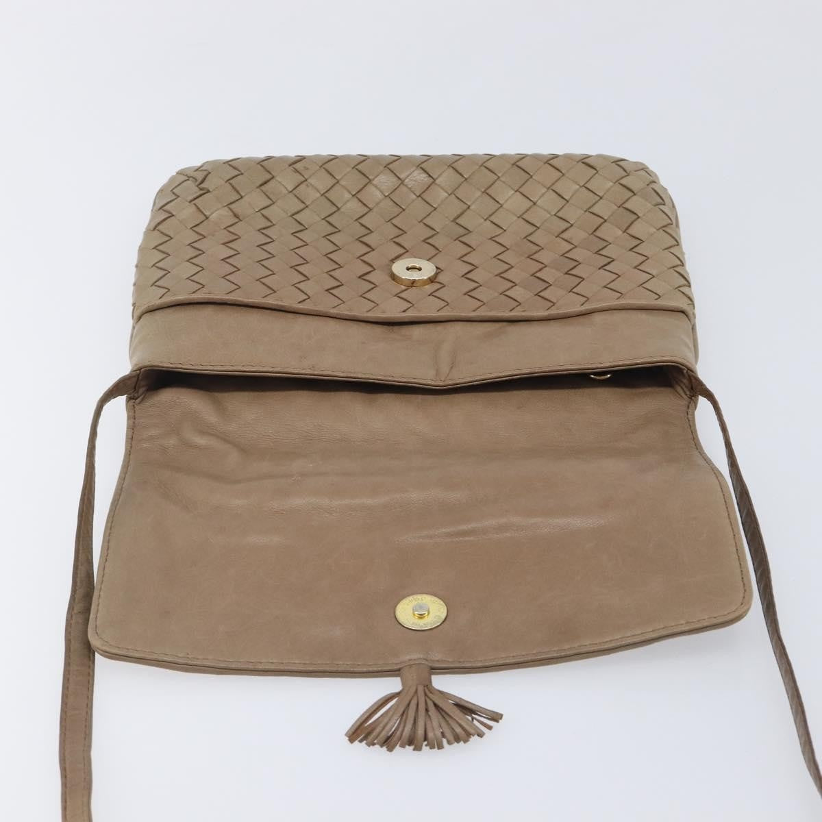 Bottega Veneta Tassel Flap Intrecciato Nappa, Beige, Leather, Crossbody Bag