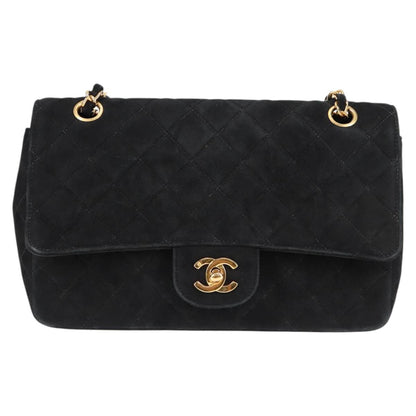 Chanel Vintage Classic Double Flap Bag Quilted Suede, BLACK, SUEDE, Handbag