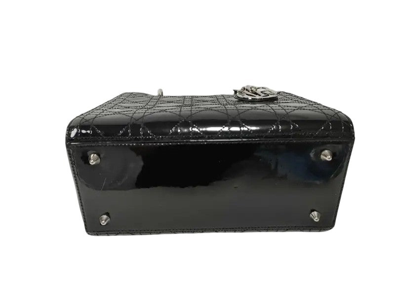 Christian Dior Lady Dior Patent, Black, Patent Leather, Handbag