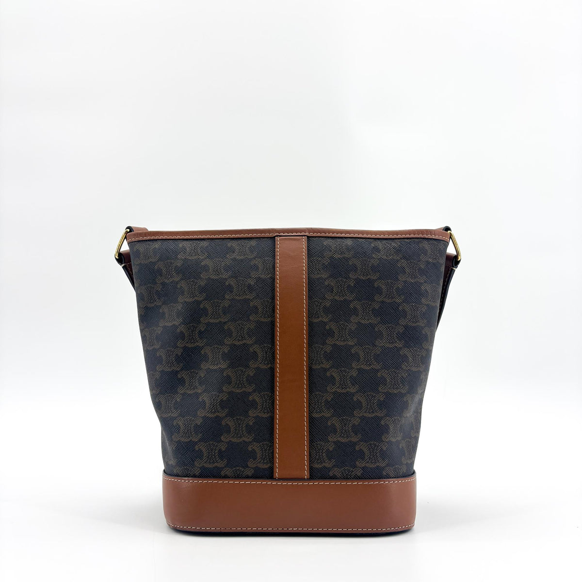 Celine Triomphe Bucket Embossed Suede, Black, Canvas, Handbag