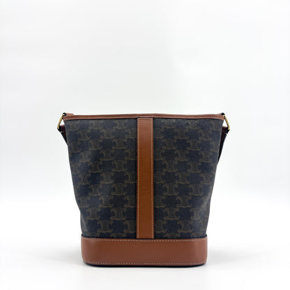 Celine Triomphe Bucket Embossed Suede, Black, Canvas, Handbag