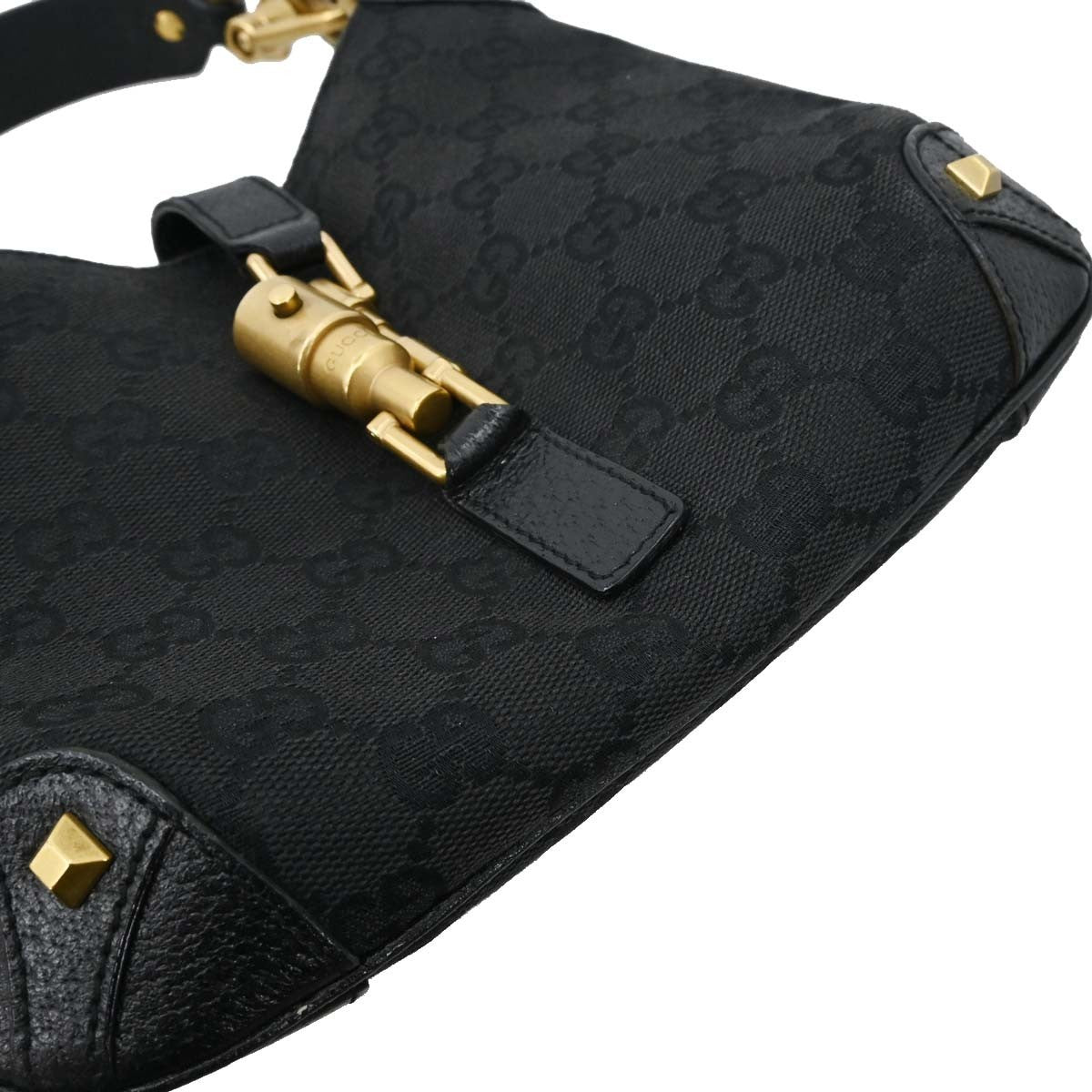 Gucci Piston Lock Jackie Hobo GG Canvas, Black, Canvas, Shoulder Bag