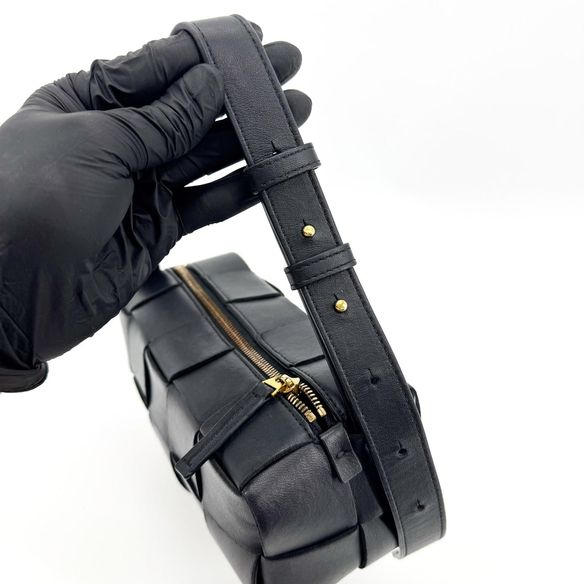 Bottega Veneta Brick Cassette Maxi Intrecciato Leather, Black, Leather, Shoulder Bag