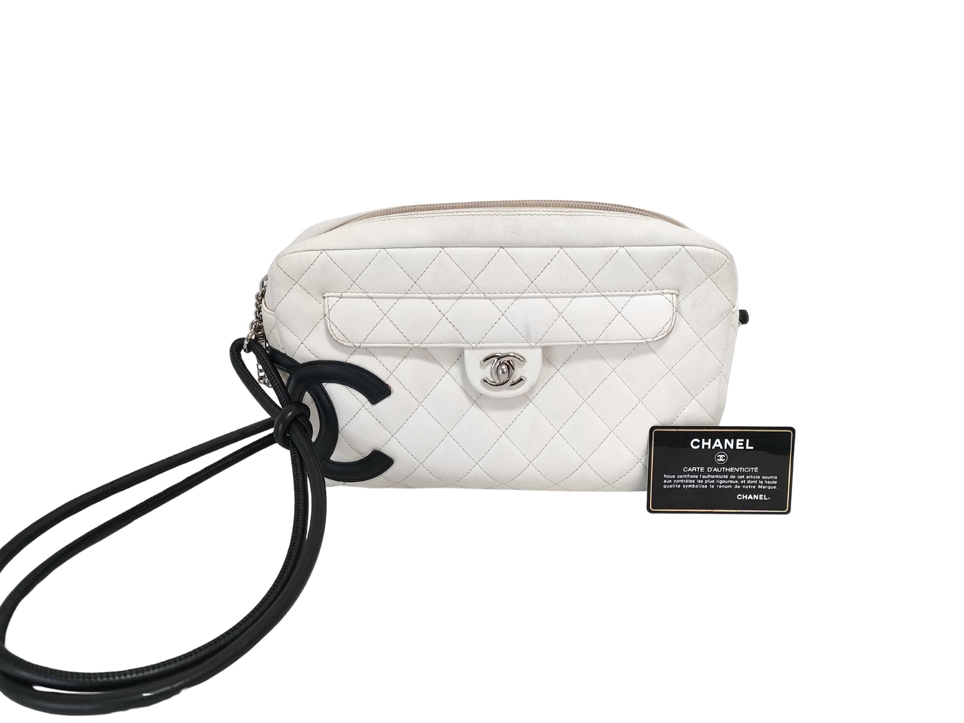 Chanel Cambon Camera Bag Quilted Leather, WHITE, LEATHER, Shoulder bag