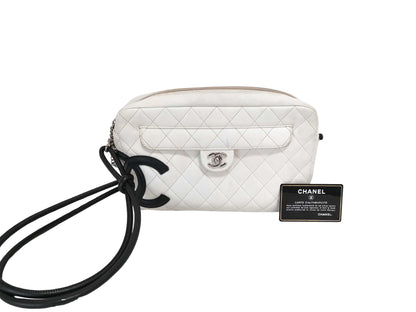 Chanel Cambon Camera Bag Quilted Leather, WHITE, LEATHER, Shoulder bag