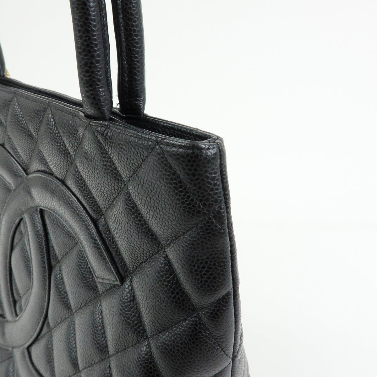 Chanel Medallion Quilted Caviar, Black, Leather, Tote Bag