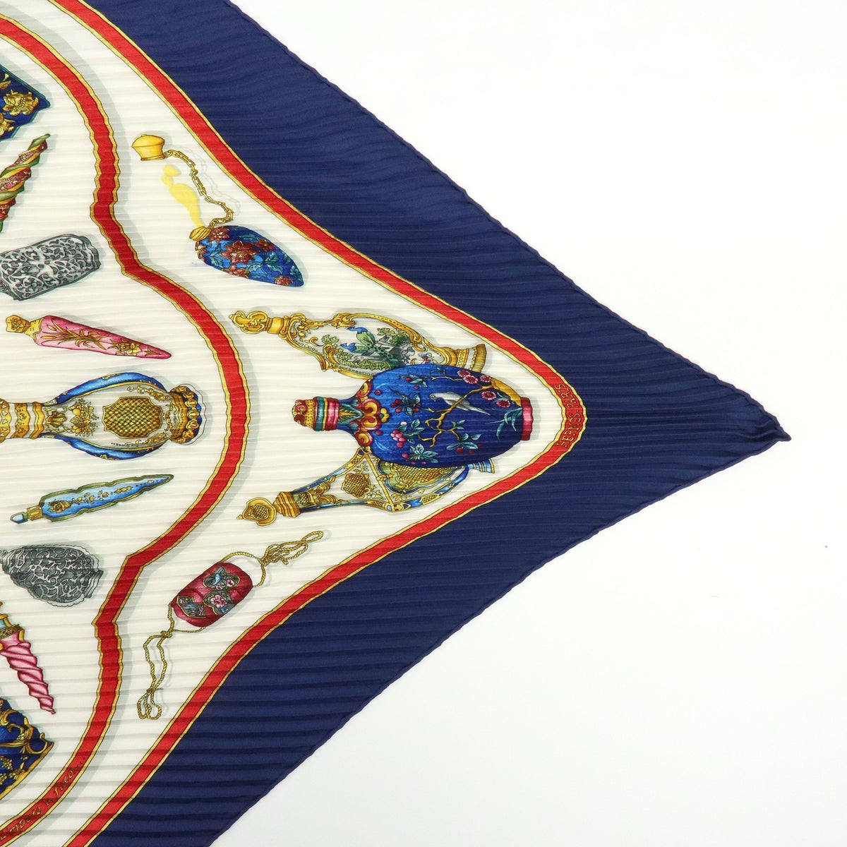 Hermes Carré 90 Pleated Silk, Navy, Silk, Scarf