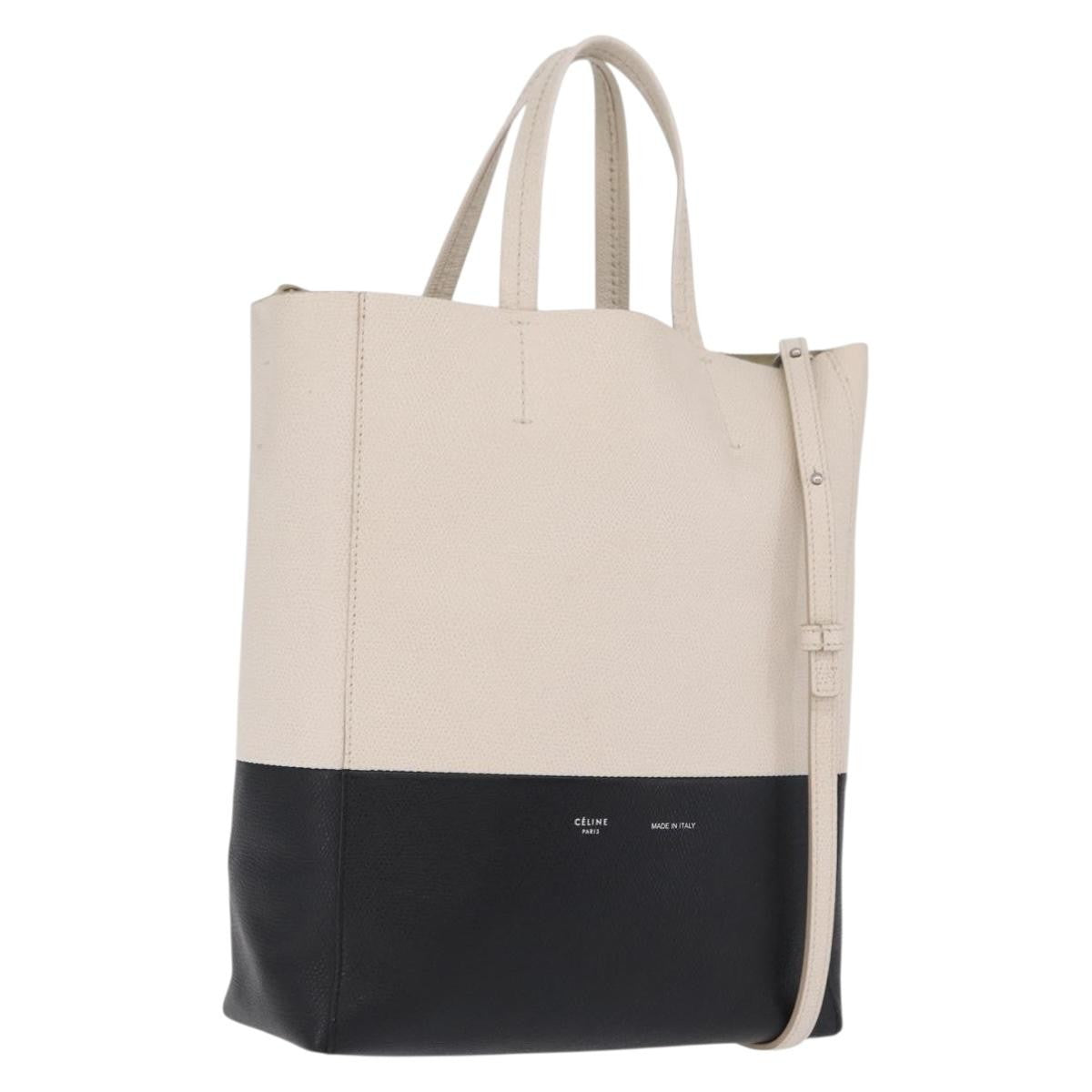 Celine Vertical Bi-Cabas Leather, Black, Leather, Tote Bag