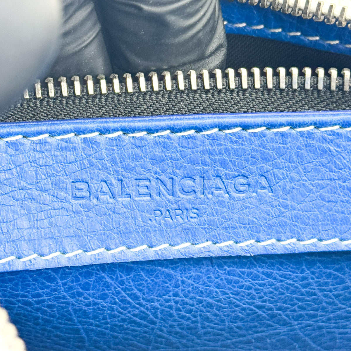 Balenciaga Bazar Striped Leather, Blue, Leather, Tote Bag