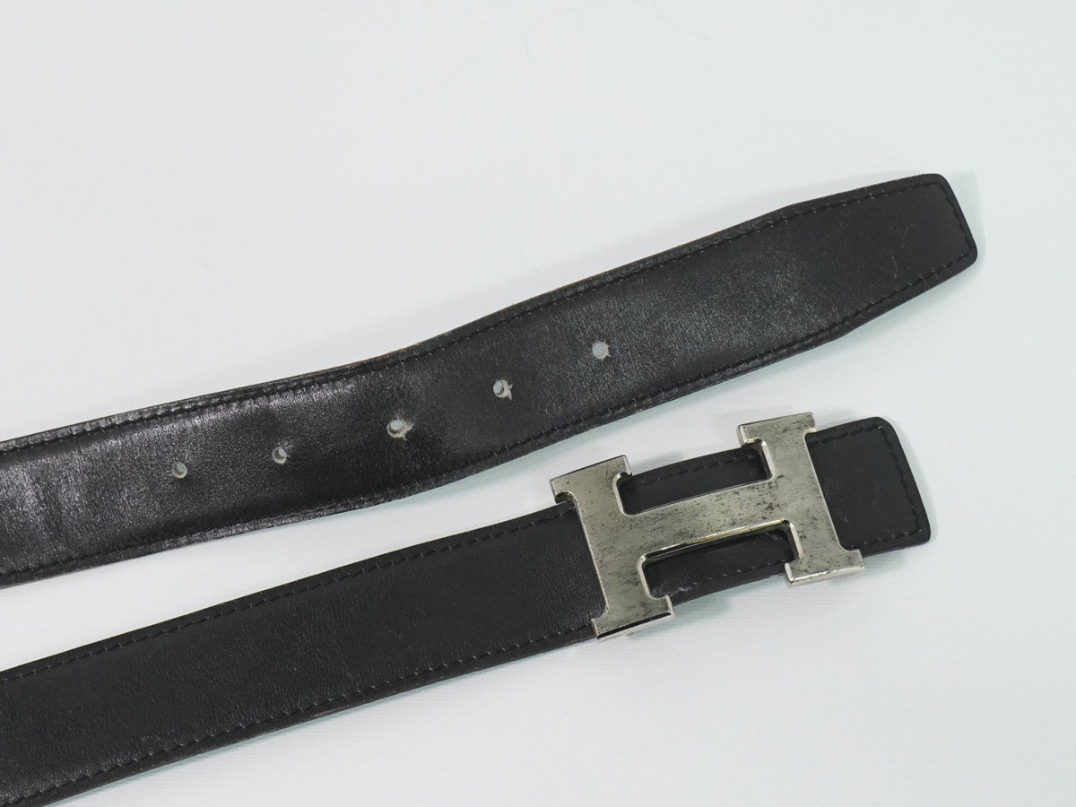 Hermes Constance Reversible Belt Leather with Guilloche Hardware, Black, Leather, Belt