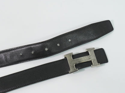 Hermes Constance Reversible Belt Leather with Guilloche Hardware, Black, Leather, Belt