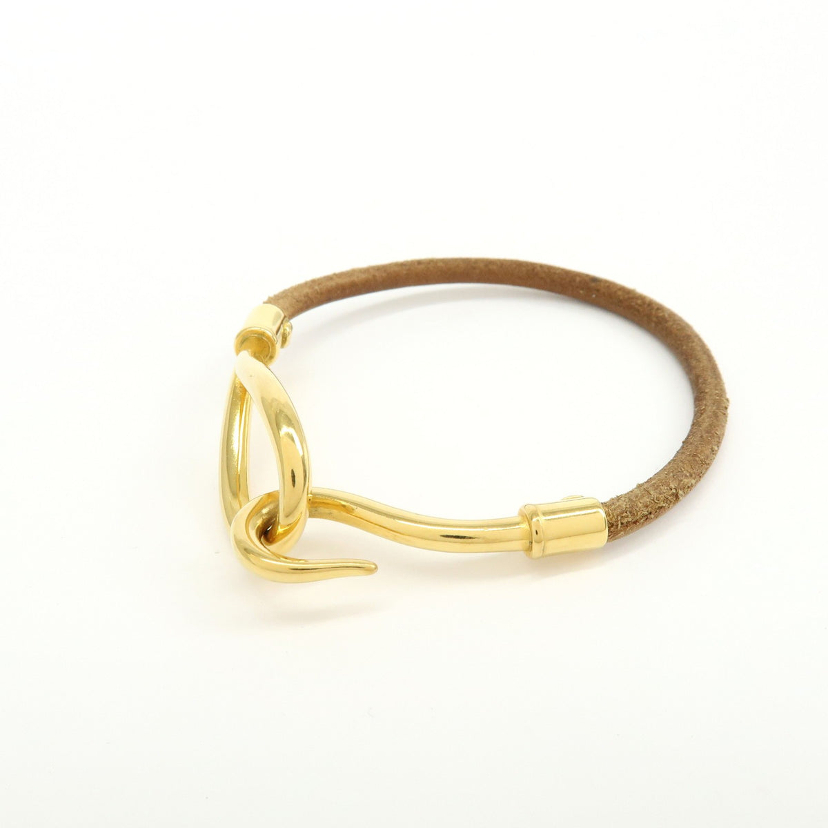 Hermes Jumbo Hook Braided Leather and Metal, Brown, Leather, Bracelet