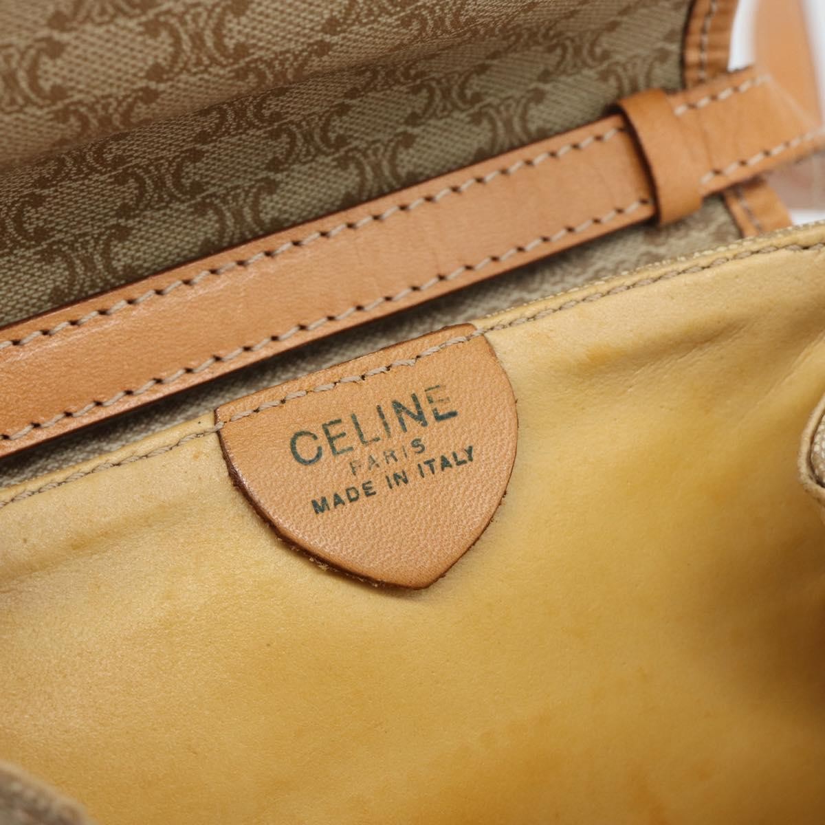 Celine Vintage Macadam Canvas and Leather, Beige, Canvas, Shoulder Bag