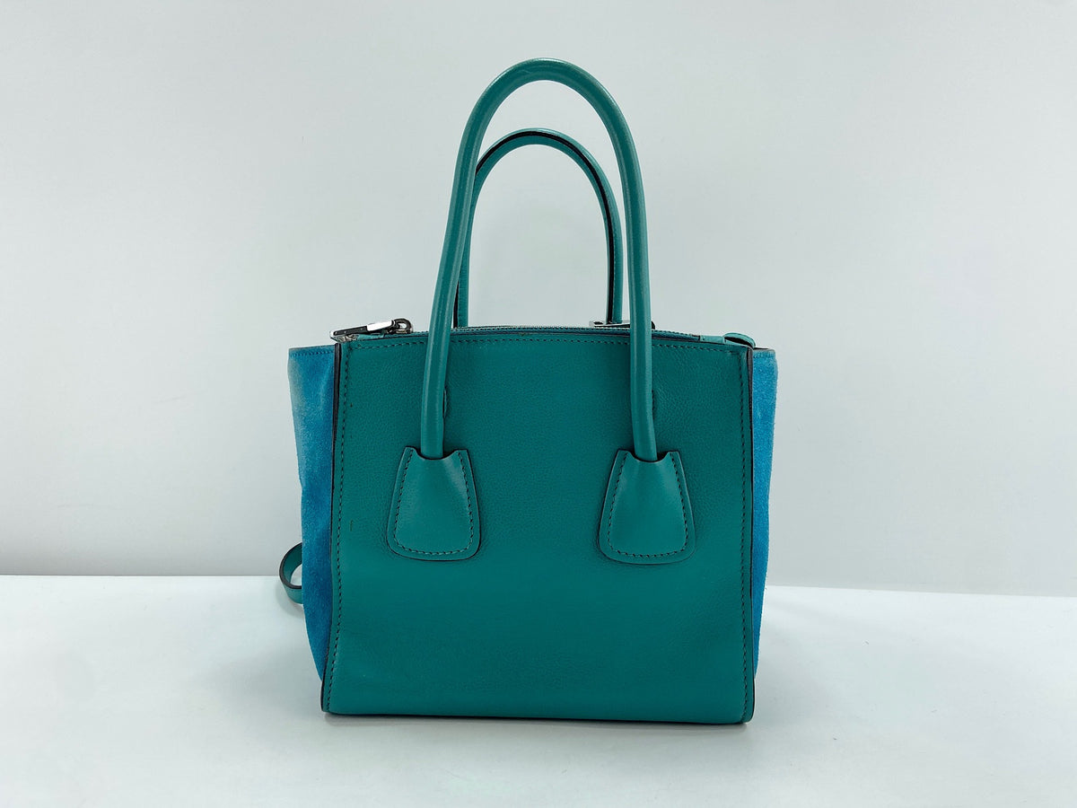 Prada glace twin pocket small glace twin pocket, Green, Leather, Tote Bag