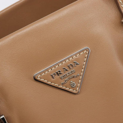 Prada Covered Strap Open City Calfskin, Beige, Leather, Tote Bag