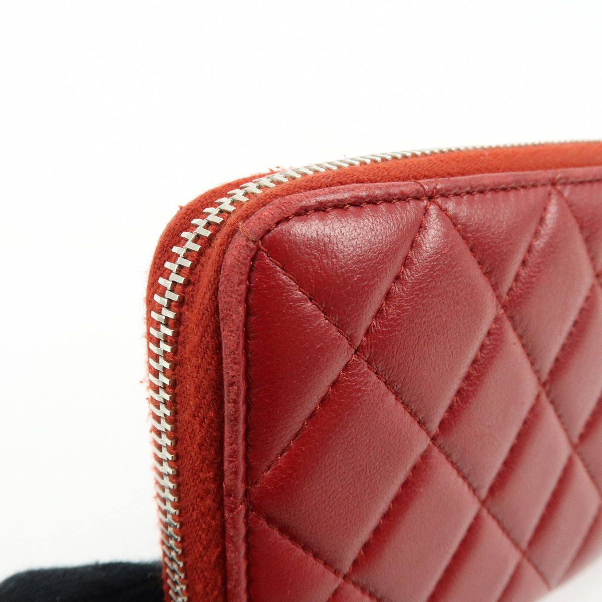 Chanel Zip Around Quilted Lambskin, Red, Leather, Wallet