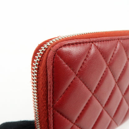 Chanel Zip Around Quilted Lambskin, Red, Leather, Wallet