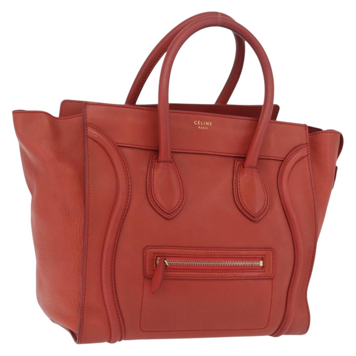 Celine Luggage Suede, Red, Leather, Handbag