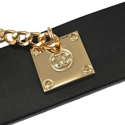 Chanel Plaque Buckle Belt Leather, Black, Leather, Belt