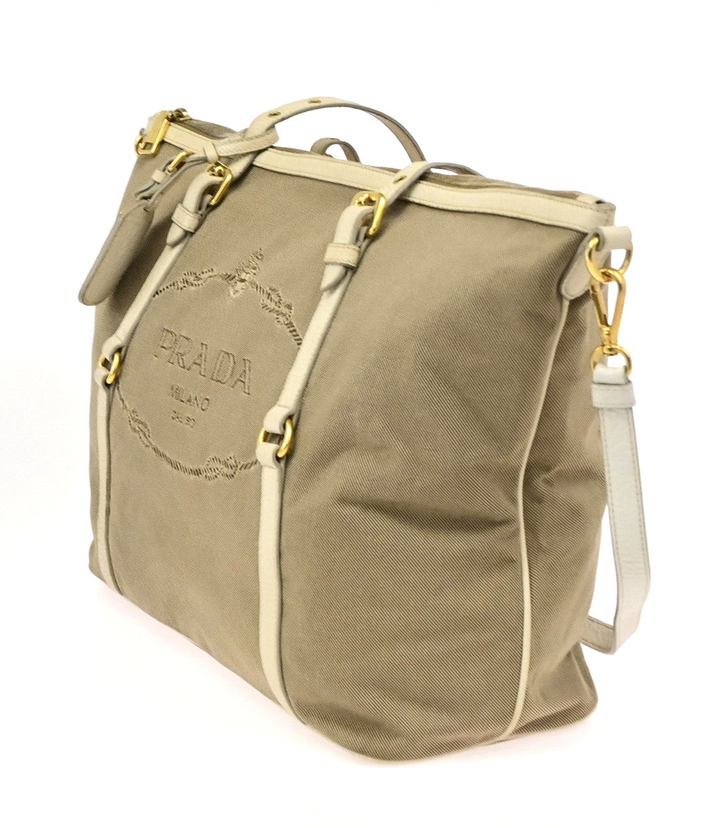 Prada Logo Convertible Shopper Canvas, Brown, Canvas, Tote Bag