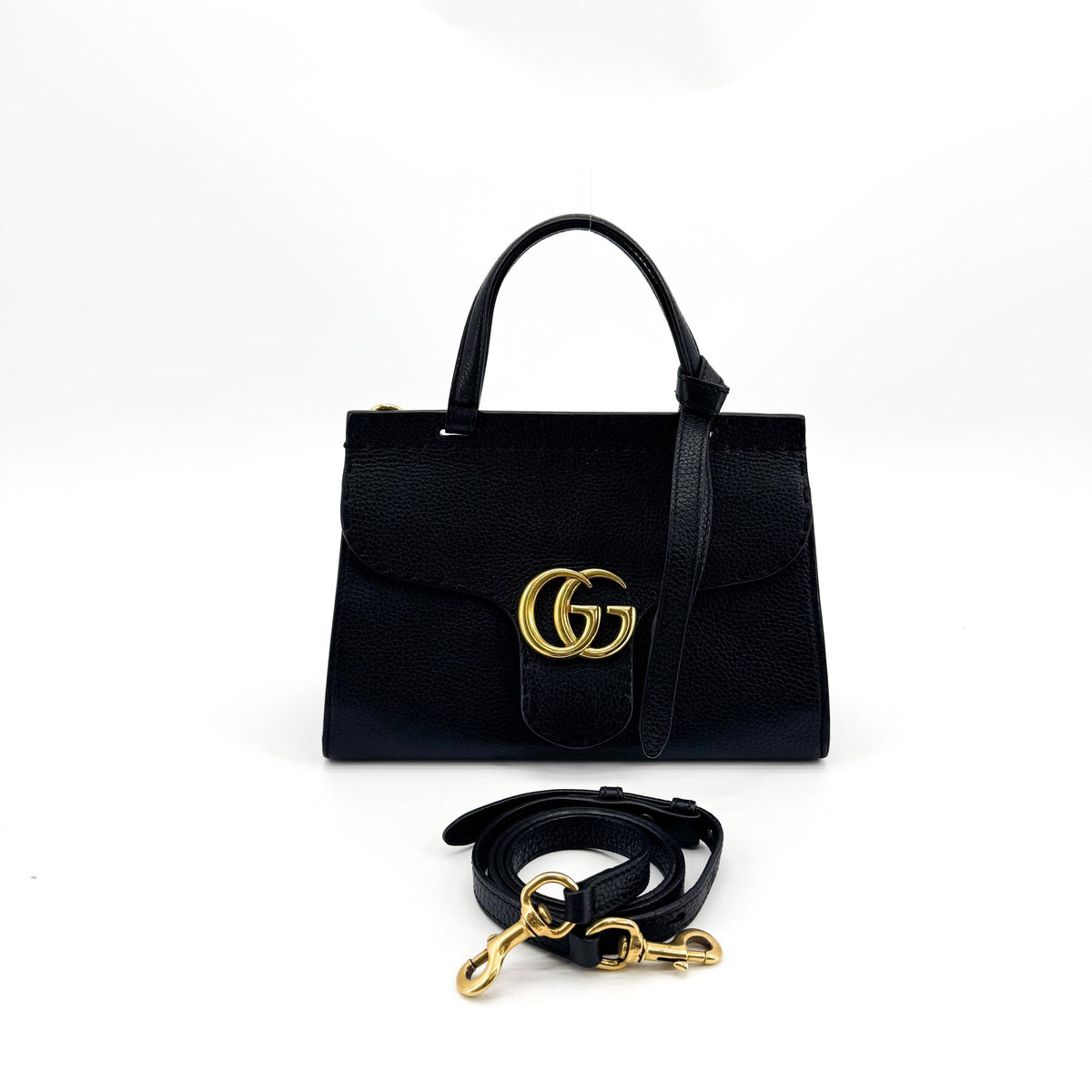 Gucci GG Marmont Top Handle Leather, Black, Leather, Handbag