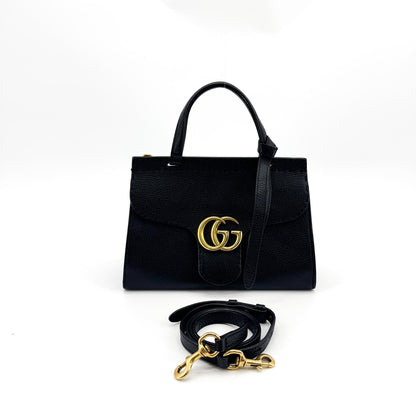 Gucci GG Marmont Top Handle Leather, Black, Leather, Handbag
