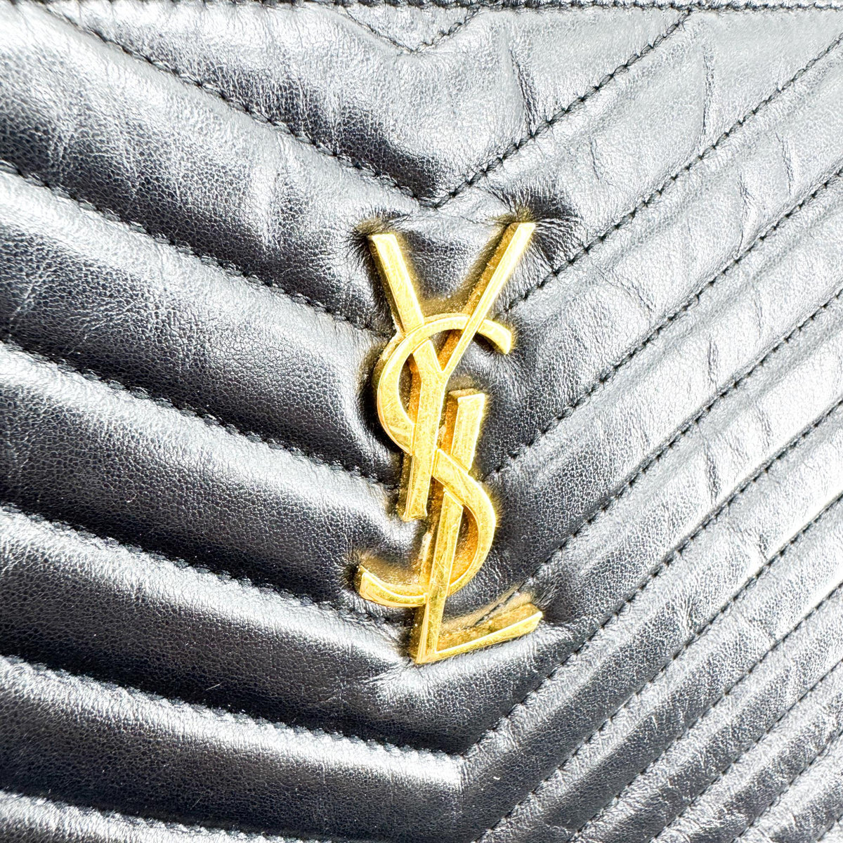 Saint Laurent Classic Monogram Wristlet Matelasse Chevron Leather, Black, Leather, Clutch